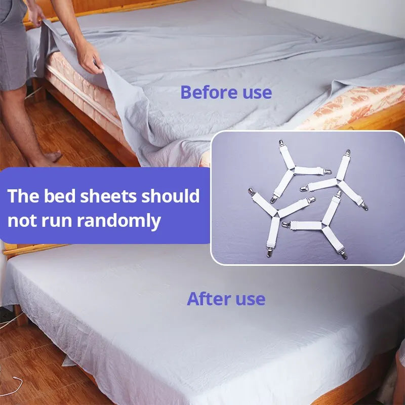 4Pcs/Lot Bed Sheet Fasteners Holder Gadgets for Bed Sheet Organizer Mattress Cover Clip for Home Elastic Straps Adjustable Clips