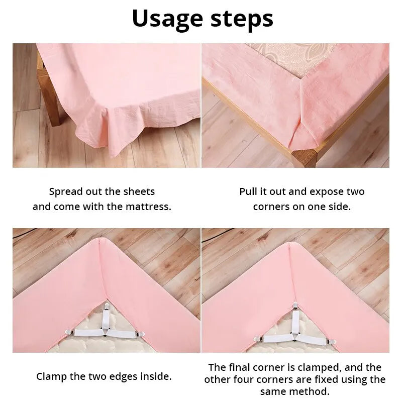 4Pcs/Lot Bed Sheet Fasteners Holder Gadgets for Bed Sheet Organizer Mattress Cover Clip for Home Elastic Straps Adjustable Clips